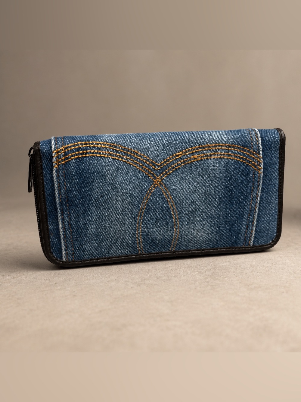 Upcycled Denim Zip Around Wallet Handmade from Repurposed Jeans